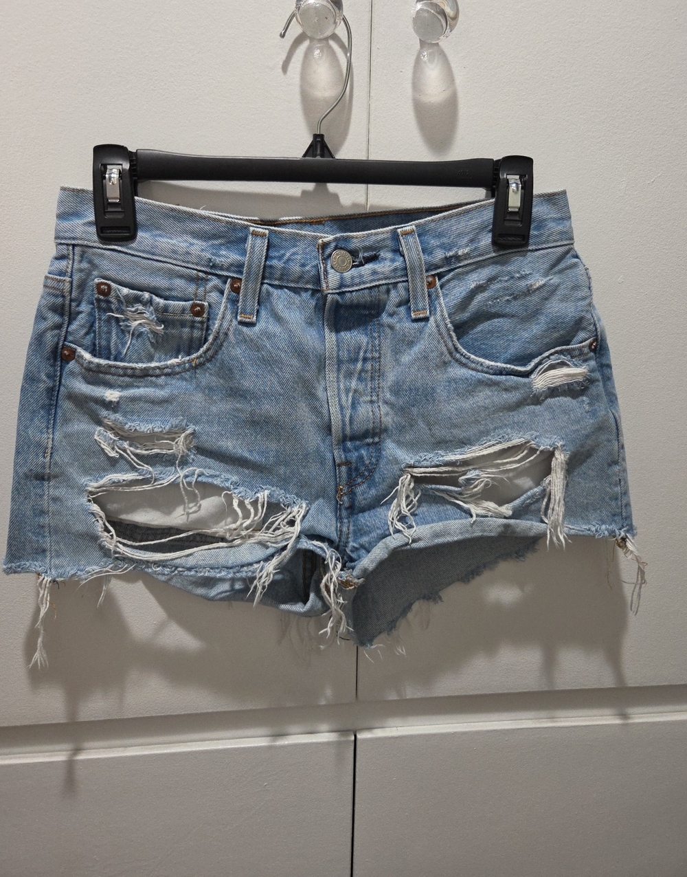 Levi's Light Blue Distressed Denim Shorts